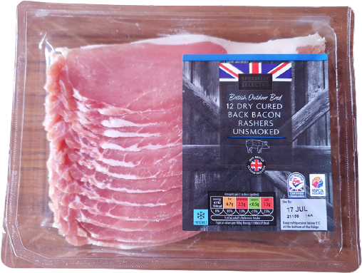 Back Bacon 12 Rashers - Use By 17 July